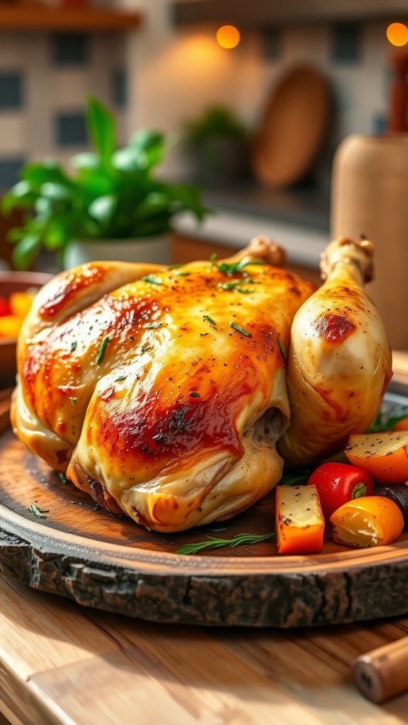 Crispy Air Fryer Half Chicken Recipe Crispy air fryer half chicken served with roasted vegetables on a rustic plate.